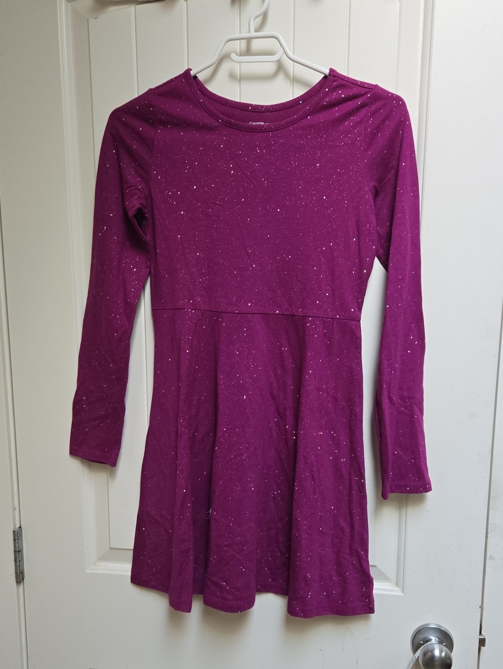 George Girls' Long Sleeve Sparkle Skater Cotton Dress in Plum Purple large